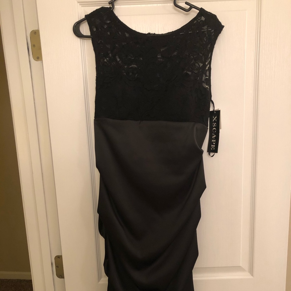 Black Satin and Lace yoke Dress